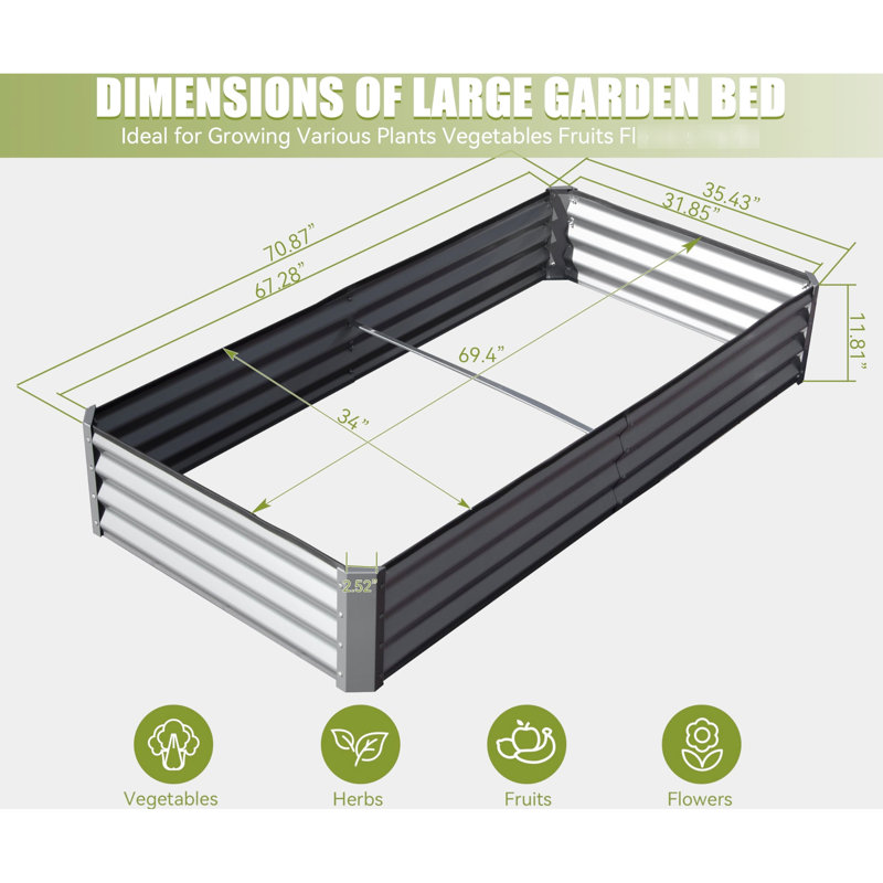 6X3x1ft Galvanized Raised Garden Bed, Outdoor Plant Container. Generous Space For Gardening. Robust Steel, All-Weather Resistance. Open-Ended Base Soil Enrichment. Stable With Support Poles.