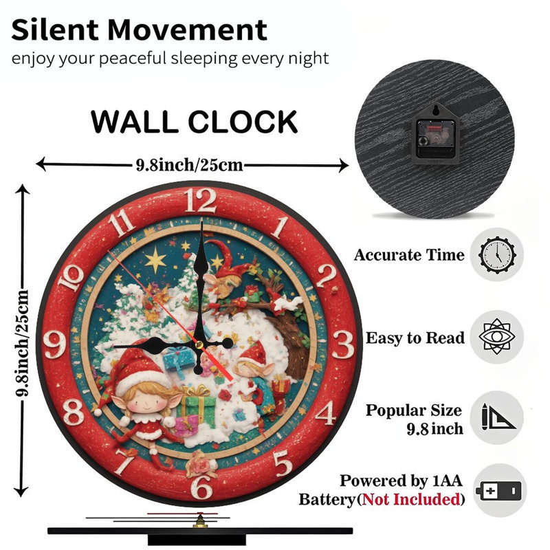 Horloge de Noël avec les lutins et les cadeaux