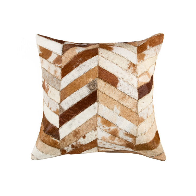 Housse et insert de coussin carré en cuir / suède Torino, Brun / Blanc
