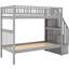 Lit simple superposé au dessus d'un lit gigogne gris, 4 tablettes de rangement, matelas d'une épaisseur de 6 po et d'une épaisseur de 6 pi