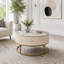 Table basse ronde moderne avec tiroirs et revêtement en faux marbre