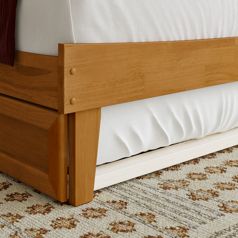 Phoenix Wood Platform Bed with Trundle, Twin XL, Light Toffee