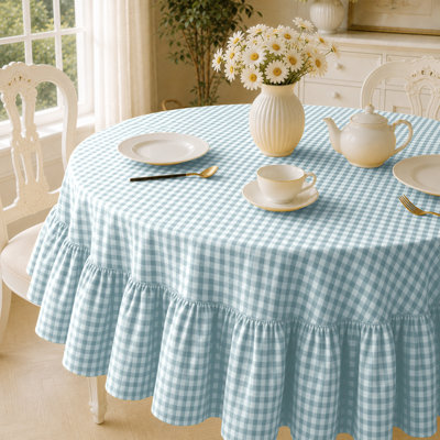 100% Cotton Plaid Tablecloth With Ruffled Edge