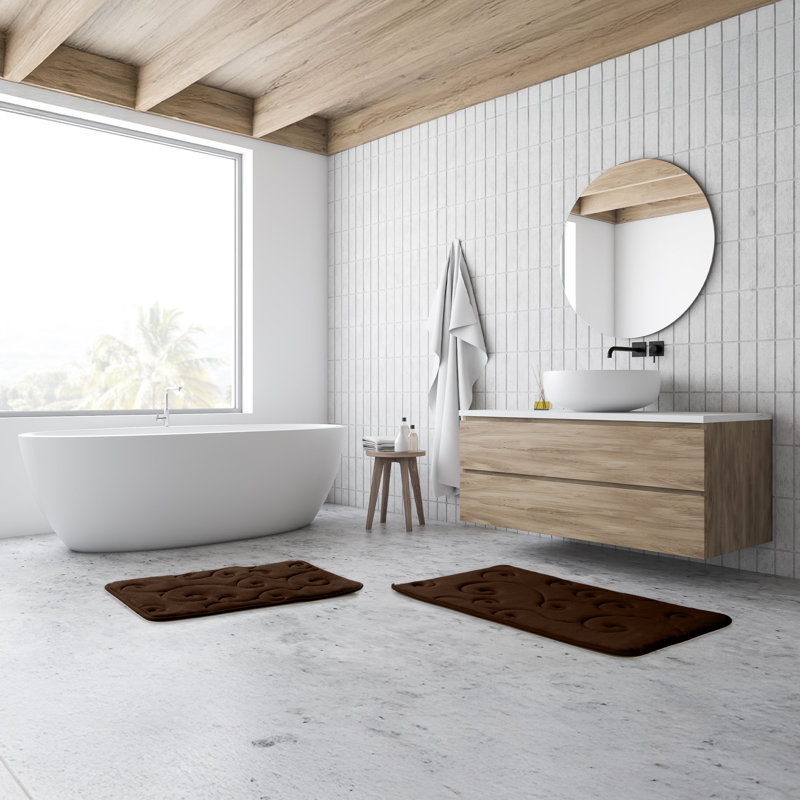 Lavish Home Set of 2 Memory Foam Bath Mats, Brown, Chocolate