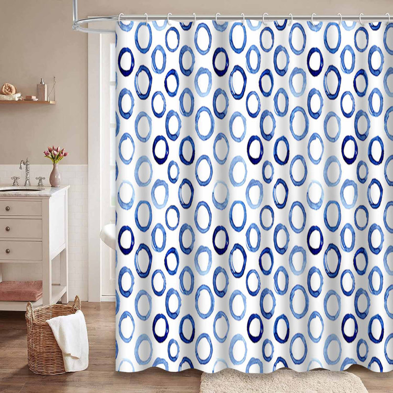 Rideau de douche aquarelle à cercles bleus avec 12 crochets, L 72 po x l 78 po