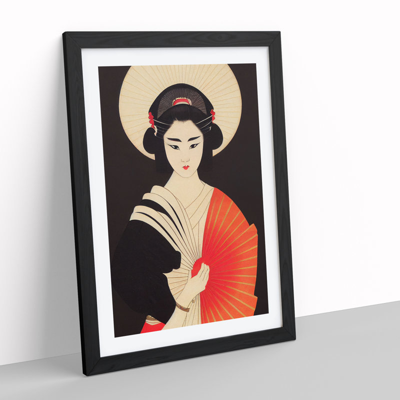 Sculptured Geisha - Single Picture Frame Painting, Black, 46cm H x 34cm W x 2cm D