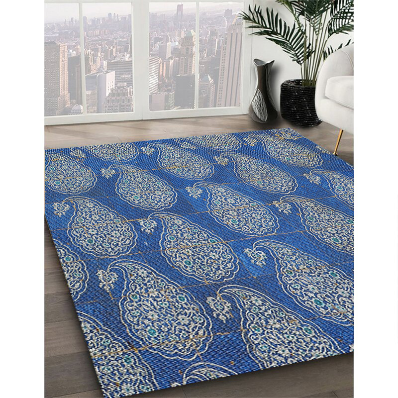 Tapis bleu/gris à tisser électrique, Rectangle 7 pi x 10 pi