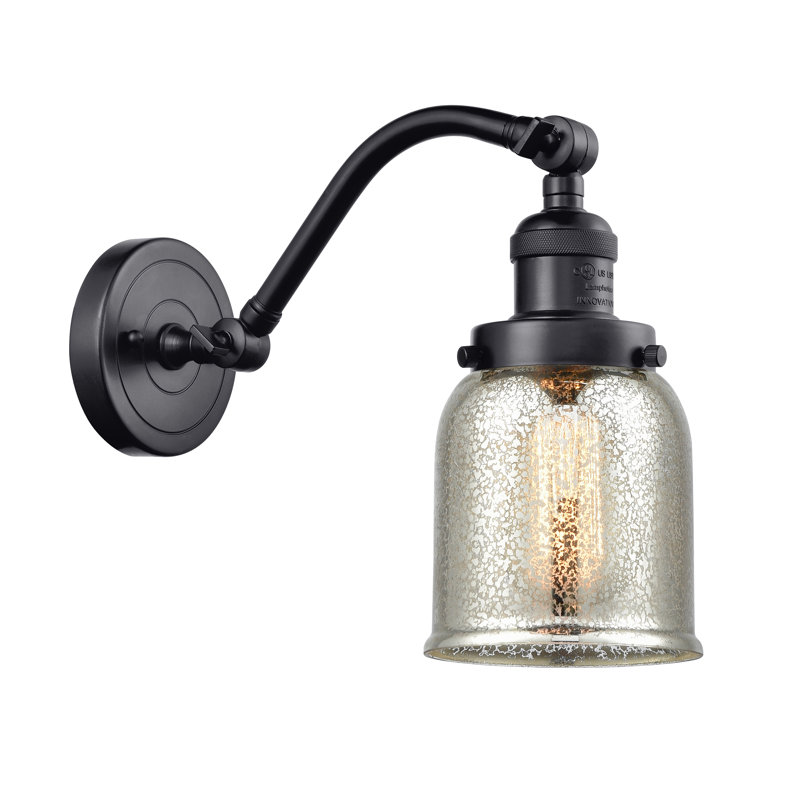 Norberto Armed Sconce, Silver Plated Mercury, 6 Watt Vinage LED Bulb, Matte Black