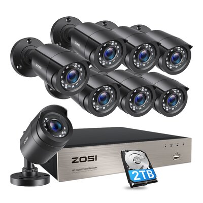 8CH DVR Security Camera System with 2TB HDD, 8 X 1080P Wired Bullet Outdoor Cameras, Motion Sensor -  ZOSI, 8WN-106B8S-20-US