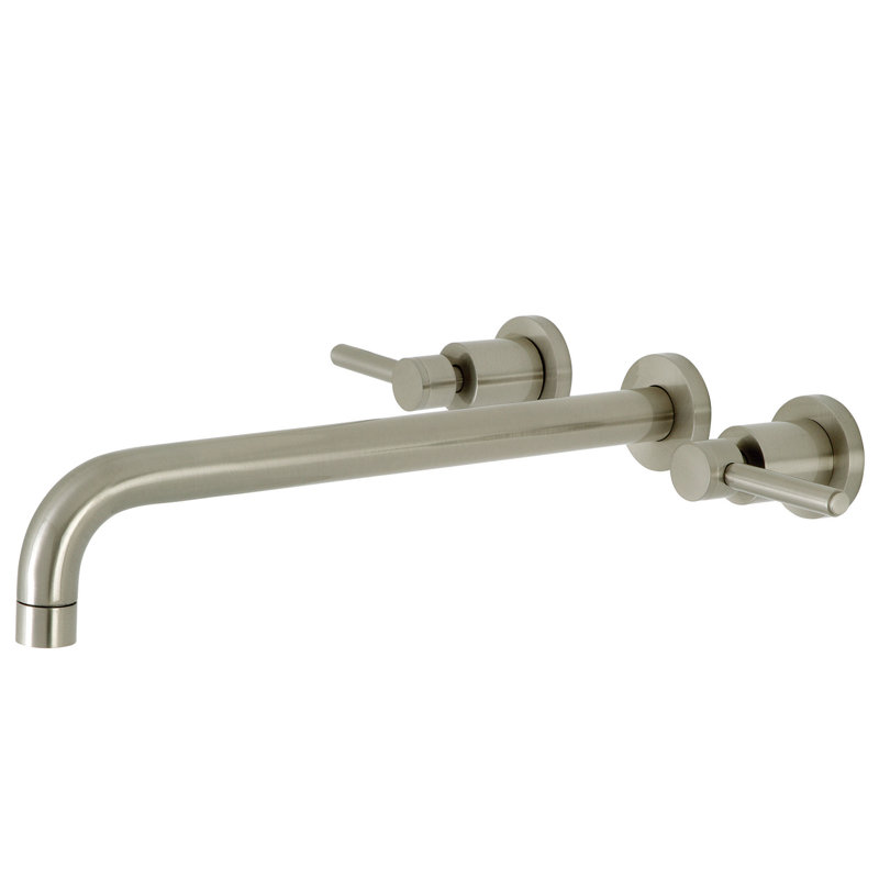 Robinet de baignoire romaine à 3 poignées et 3 poignées à fixation murale Kingston Brass, Nickel brossé, Poignée levier