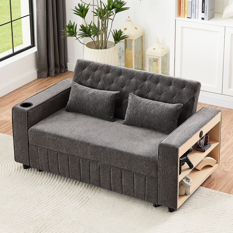 Lit réglable pour le salon, 61,4 moderne avec support de rangement et carré,, Gris