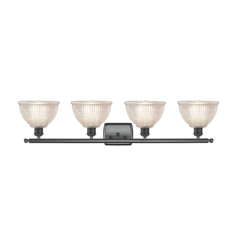 Éclairage de meuble-lavabo à intensité variable en laiton antique à 4 lumières Wolter, Transparent, Noir mat
