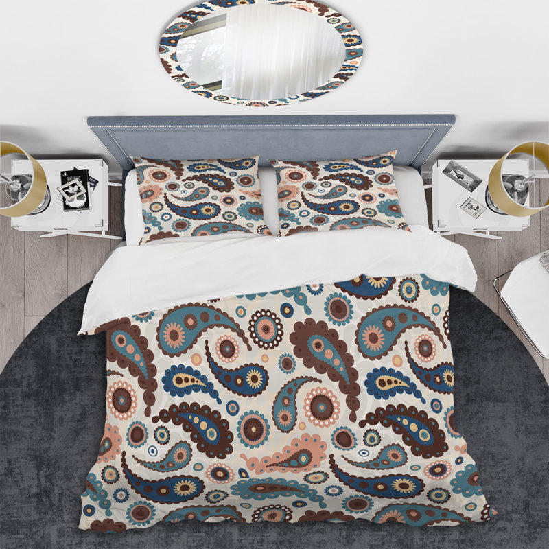 Cachemire à motif floral brun et gris - Ensemble de housse de couette abstrait - Microfibre de polyester