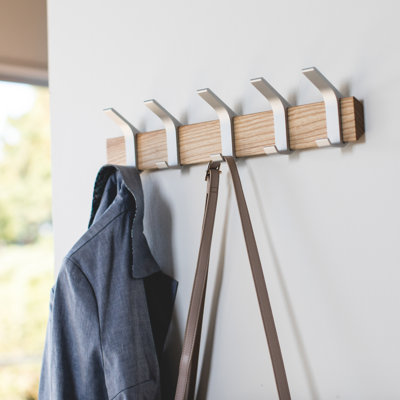 Yamazaki Home Wall-Mounted Coat Hanger, Steel + Wood