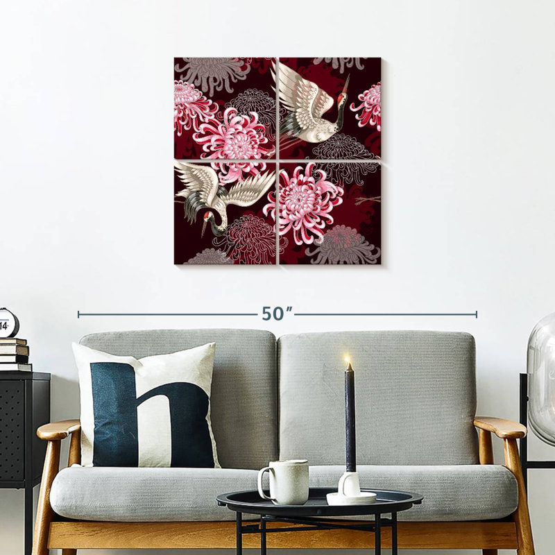 Brampt Red Chrysanthemum Cranes, 26" H x 26" W
