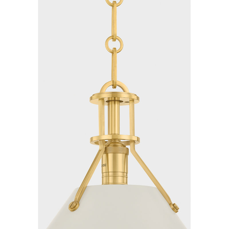 Painted No. 2 Pendant in Aged Brass and Blue Bird by Mark D. Sikes, 17.5" H x 21" W x 21" D, Off-White, Brass