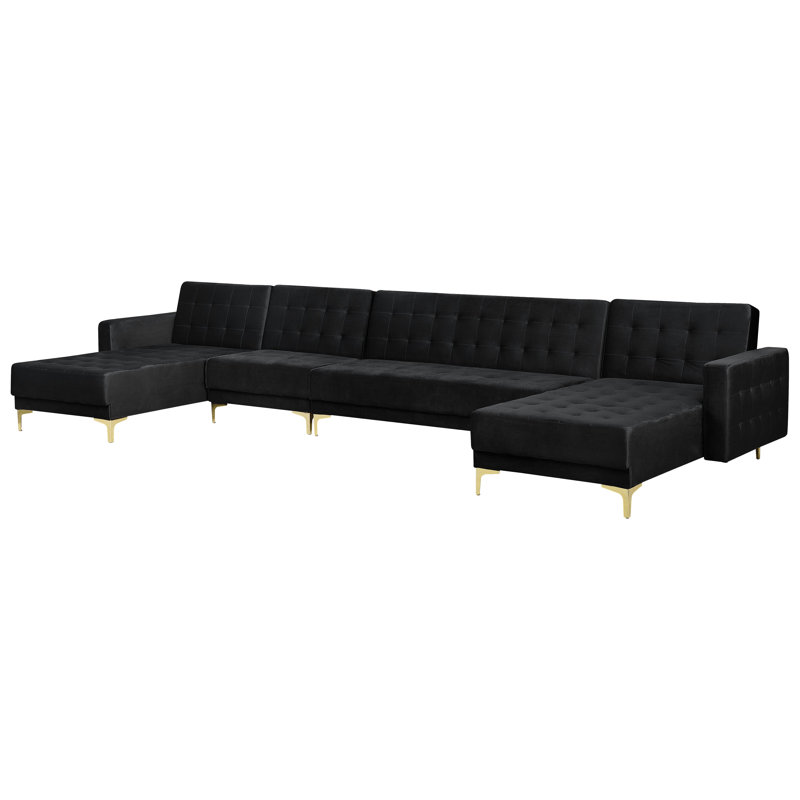 Cherry 6 Seater Velvet Large Corner Sofa , Black