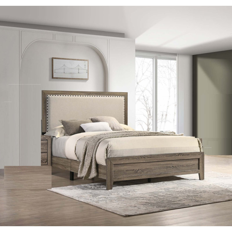 Fabric Platform Bed, Gray, Queen