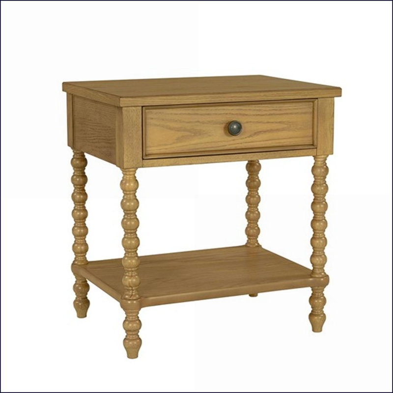 Table de chevet traditionnelle en bois massif avec 2 tiroirs, chêne brun clair