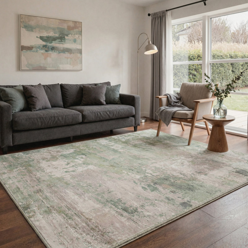 Tapis gris / rose / vert à motif abstrait lavable à la machine avec envers antidérapant Lucchesi Mistral