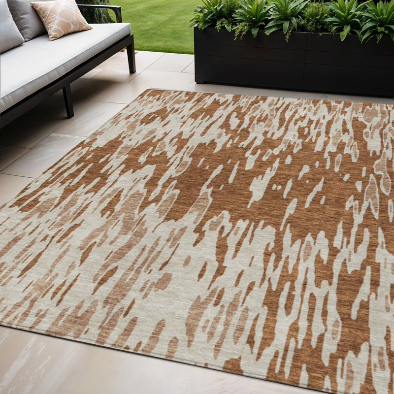 Tapis extérieur lavable abstrait orange et ivoire 5 pi x 8 pi
