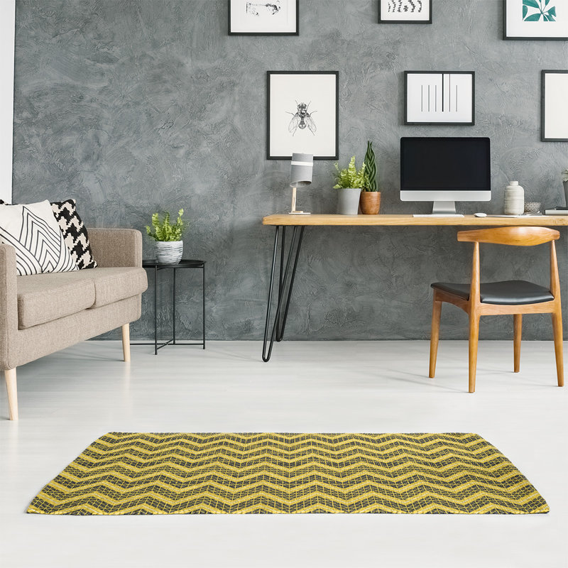 Tapis jaune/noir à chevrons à main inversé, Rectangle 2 pi x 3 pi