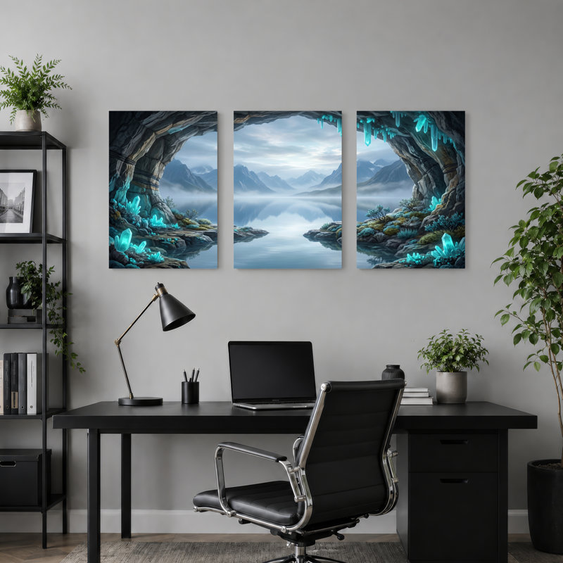 Crystal Cave Art sur toile tendue, reproduction d'art sur toile, ensemble de 3 pour salon, chambre à coucher, décoration intérieure