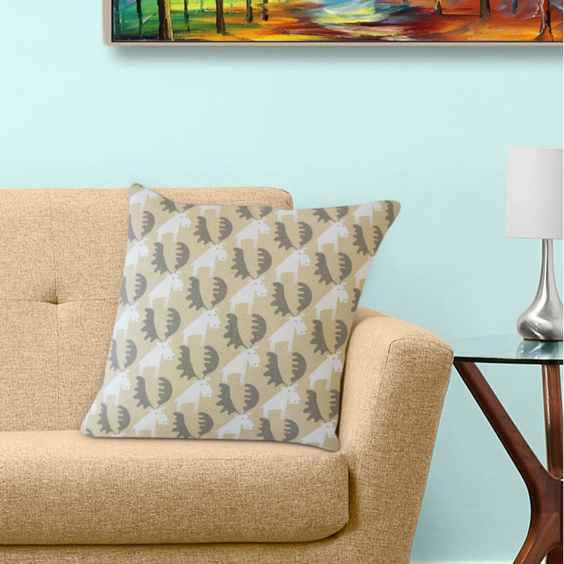 Oreiller en coton Qayl, 26 po x 26 po, Beige / Gris / blanc, Coussin décoratif