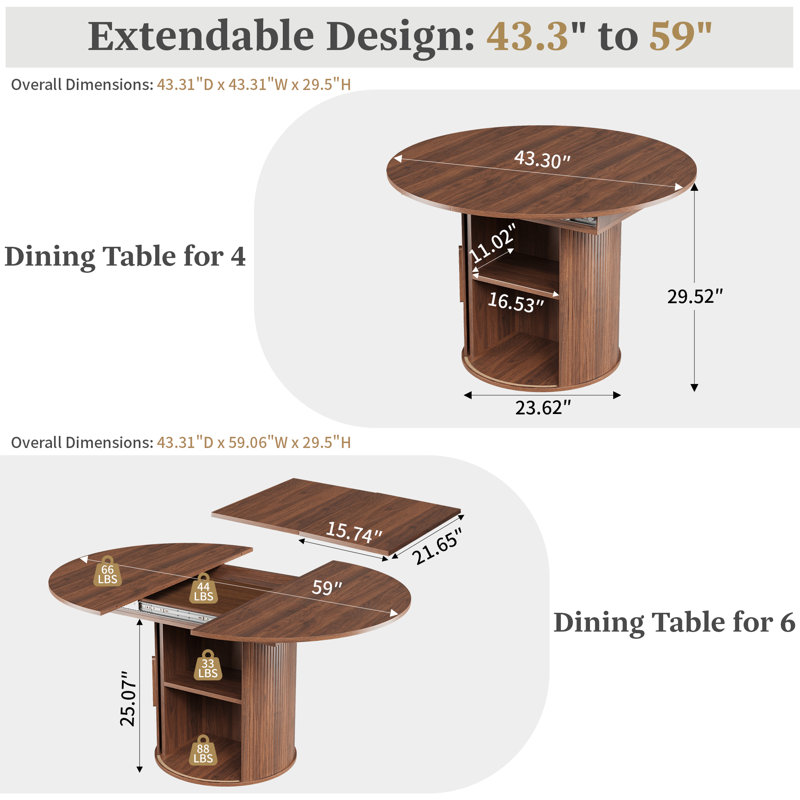 Extendable Dining Table With Storage, Walnut