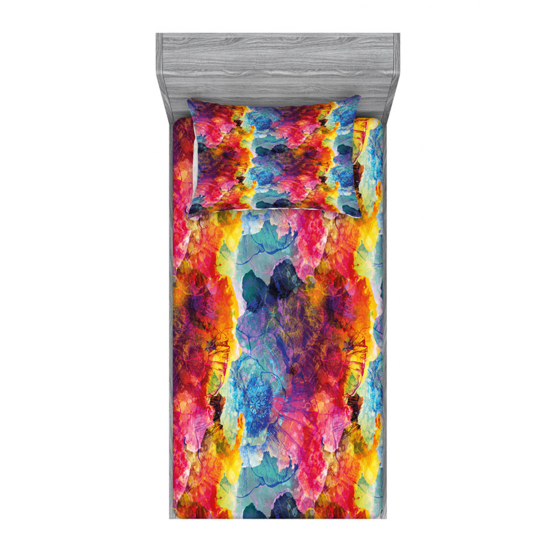 Microfiber Abstract Sheet Set, Twin XL Sheet Set with Fitted Sheet