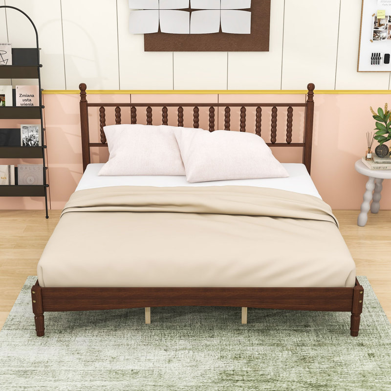 Wood Platform Bed with Headboard, King