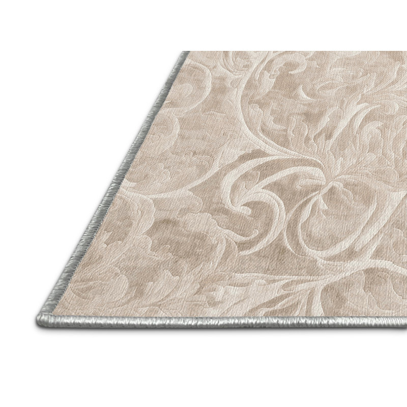 Machine Washable Beige Area Rug, Round 3'
