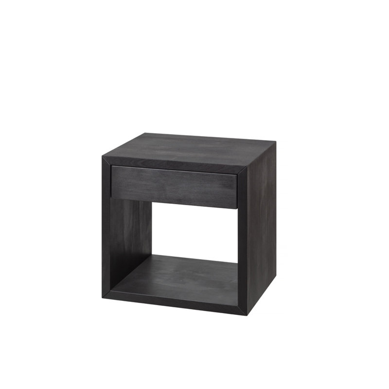 Daviaun - Black Floating Nightstand with Drawer | Real Solid Wood, Bedside Table