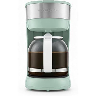 OVENTE 12-Cup Drip Coffee Maker with Borosilicate Glass Carafe, One-Touch Operation Machine, Anti-Drip System, Reusable Filter and Clear View Water Gauge, Ideal for Home or Office, Light Teal CM412LBL
