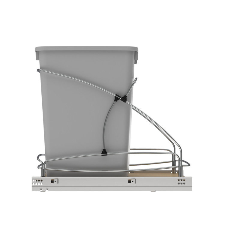 Gray Plastic Single Pull-Out Trash Container with Soft-Close Slides