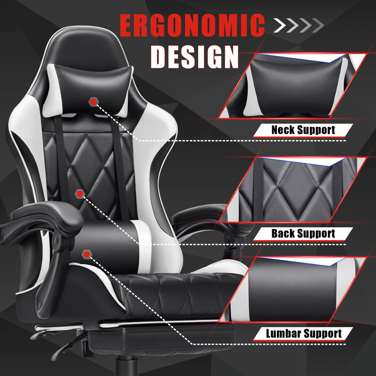 Adjustable Reclining Ergonomic Faux Leather Swiveling PC & Racing Game Chair with Footrest The Twillery Co. Color: White