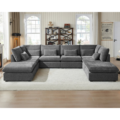 8 Seater Chenille Oversized Modular Sofa Extra Deep Cloud Corduroy Sectional Couch With Ottoman Chaise Fsc Certified Fluffy Sofa Bed