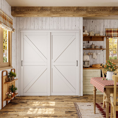 72“x”80"H K Paneled Sliding Doors for Pantry & Closet with Hardware & Handles