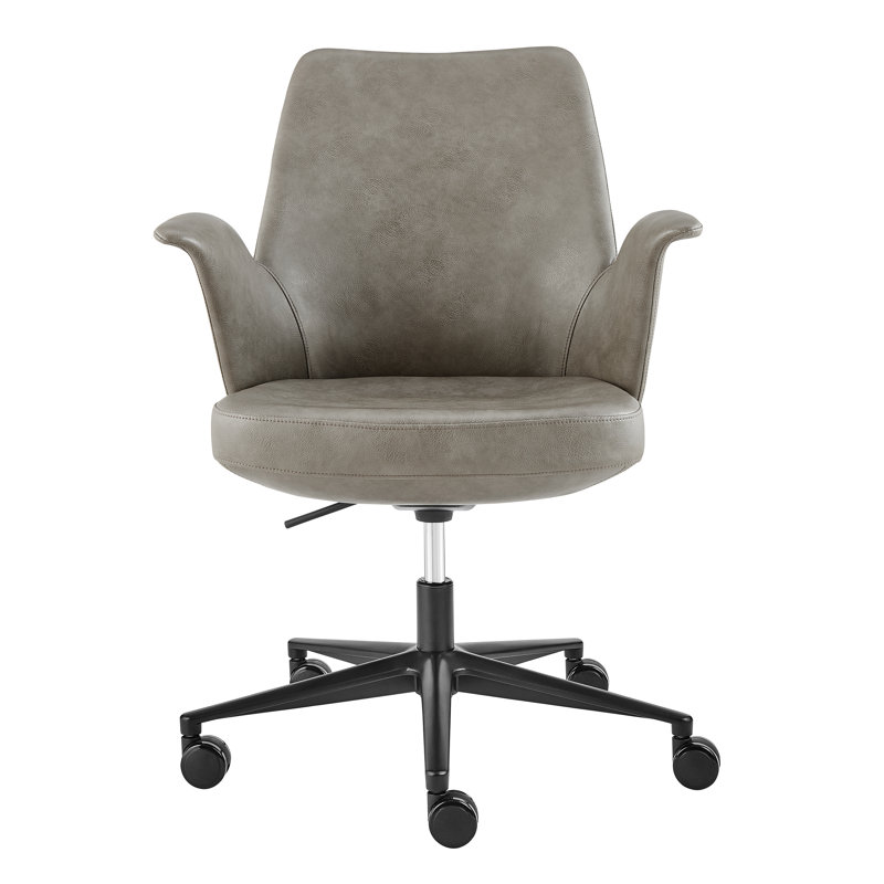 Kermet Bessinger Office Chair In Light Gray Leatherette With Matte Black Steel Base