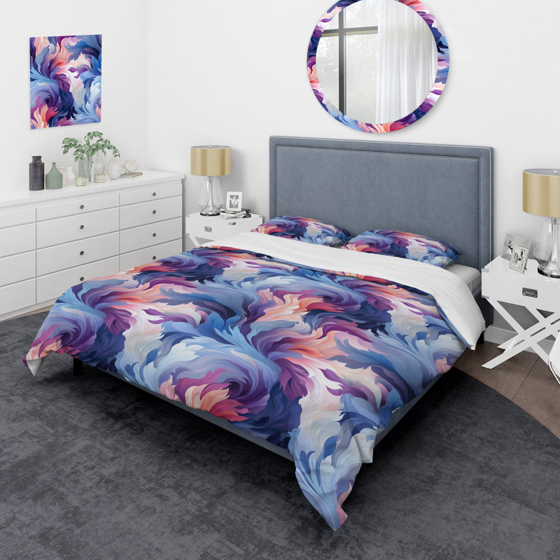 Ensemble de housse de couette abstrait bleu et rose, Housse de couette pour grand lit et 2 taies décor