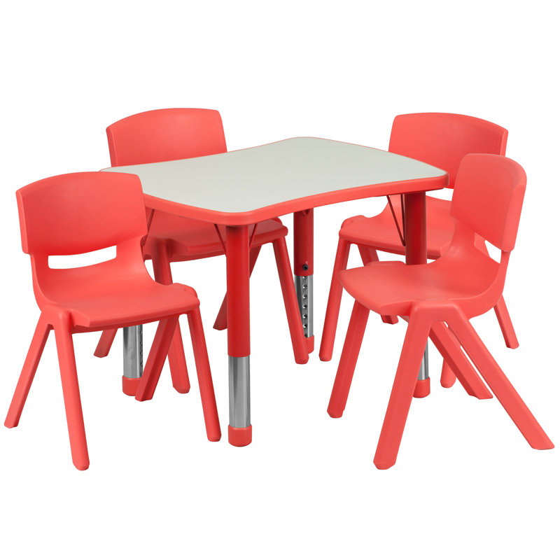 Goddard 21.875"W x 26.625"L Rectangular Plastic Height Adjustable Activity Table Set with 4 Chairs, Red