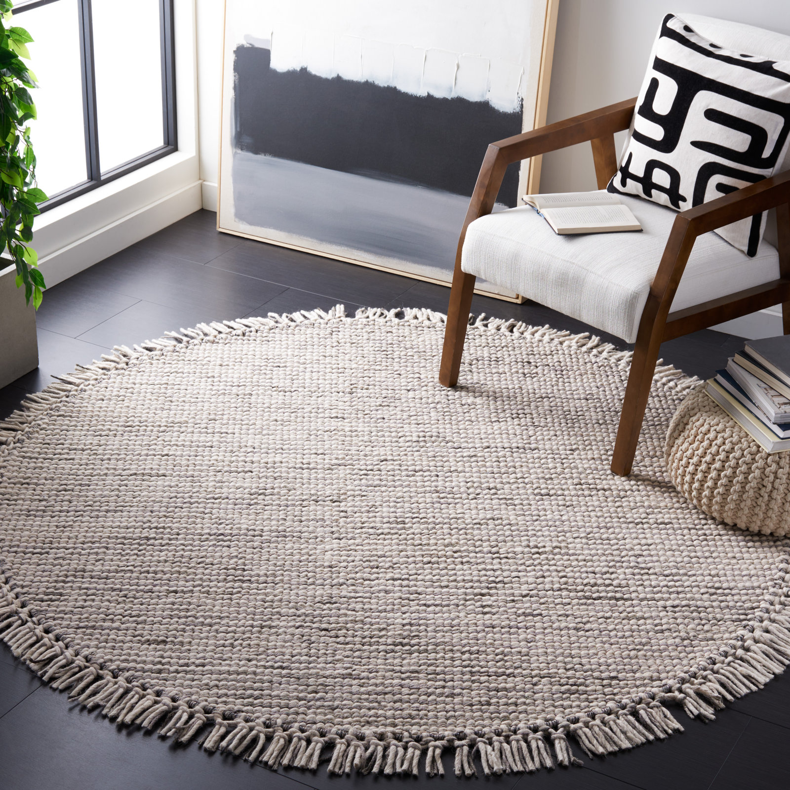 Kava Grey Black Rug, Round 6'