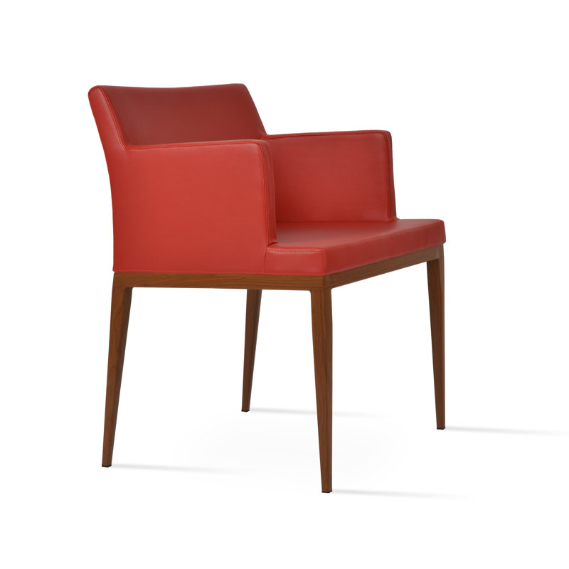 Chaise avec accoudoirs à dossier rembourré Soho, Noyer, Rouge