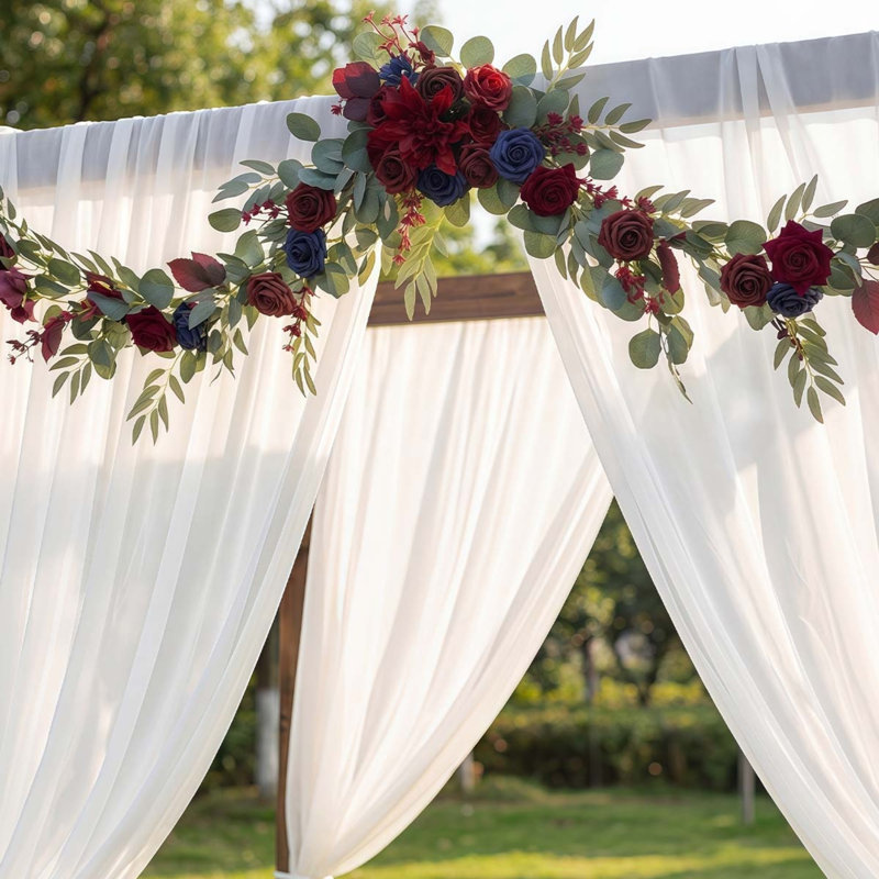 Guirlande de feuilles de saule eucalyptus avec fleurs, Rouge