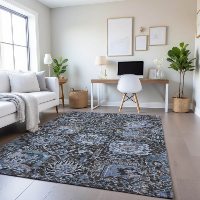 Tapis damassé Sykora AMF1320 de qualité supérieure lavable à la machine, Rectangle 5 pi x 7 pi 6 po