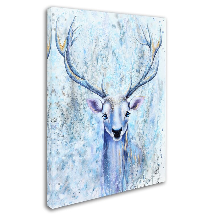 Winston Porter Blue Spirit Deer On Canvas by Michelle Faber Print | Wayfair