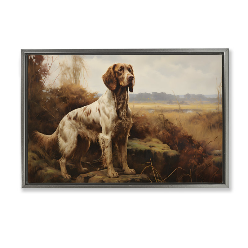 Toile flottante encadrée dorée «On The Hunt» par Petal Prints Design, Cadre flottant gris lustré, H 21 po x l 31 po