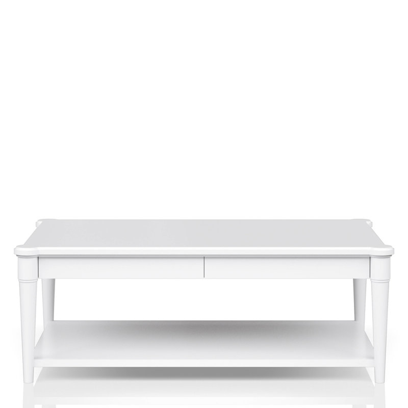 Table basse avec 2 tiroirs de rangement en bois massif et blanc, finition transitionnelle vibrante et style décontracté