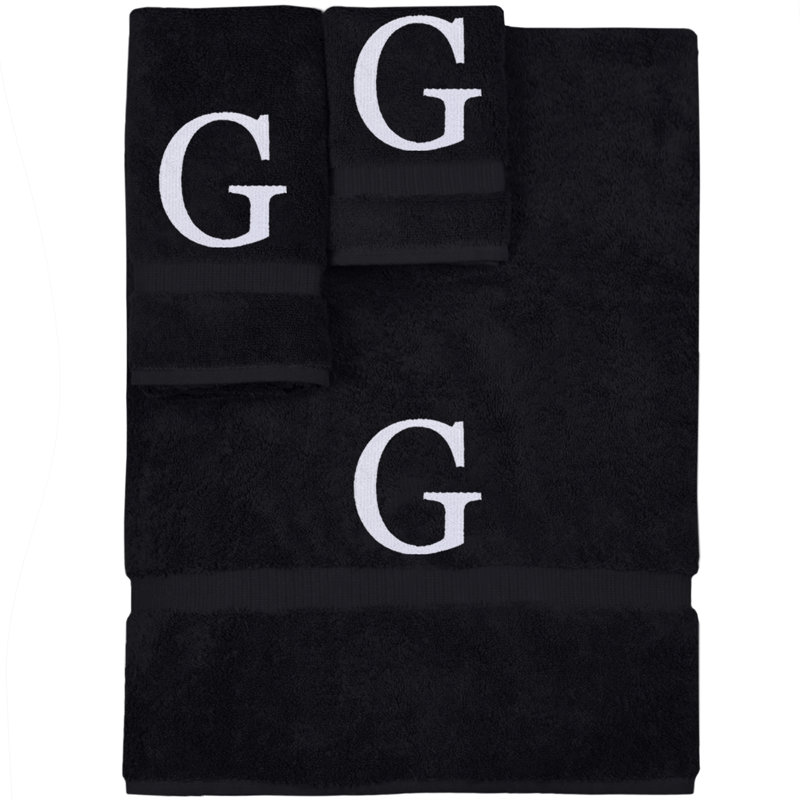 Serviettes de bain monogrammées - ensemble de 2 - lettre bloc, Noir / blanc, G