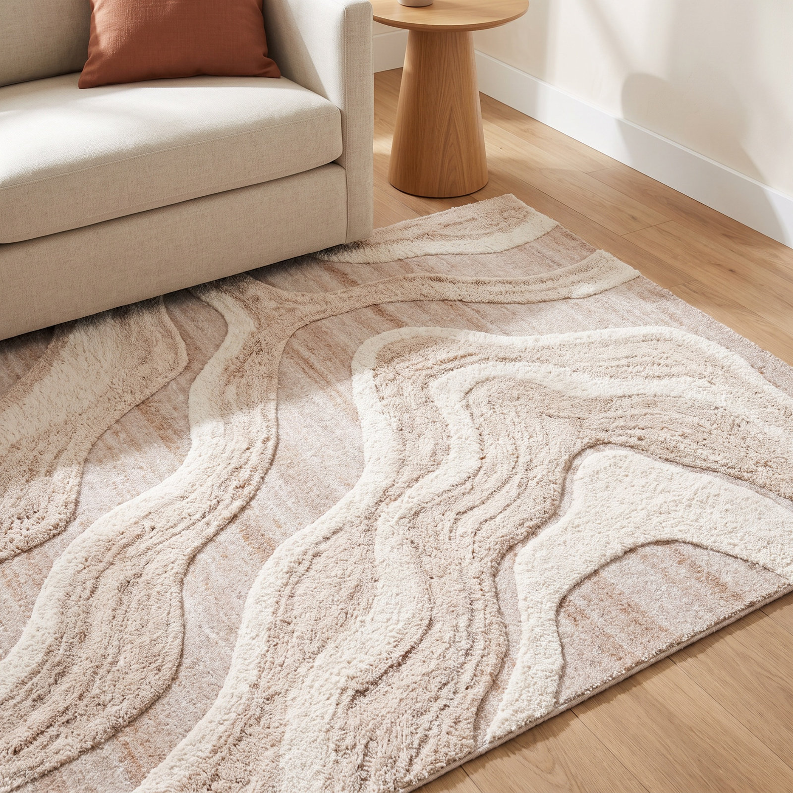 Lyonel Ivory Brown Abstract Rug, Rectangle 8' x 10'